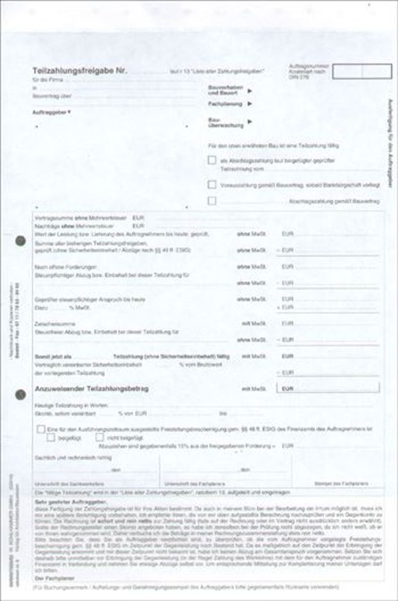 Ratioform Nr. 9: Teilzahlungsfreigabe, 1 Satz zu 10 Stück
