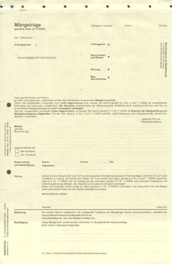 Ratioform Nr. 8: Mängelrüge, 1 Satz zu 10 Stück